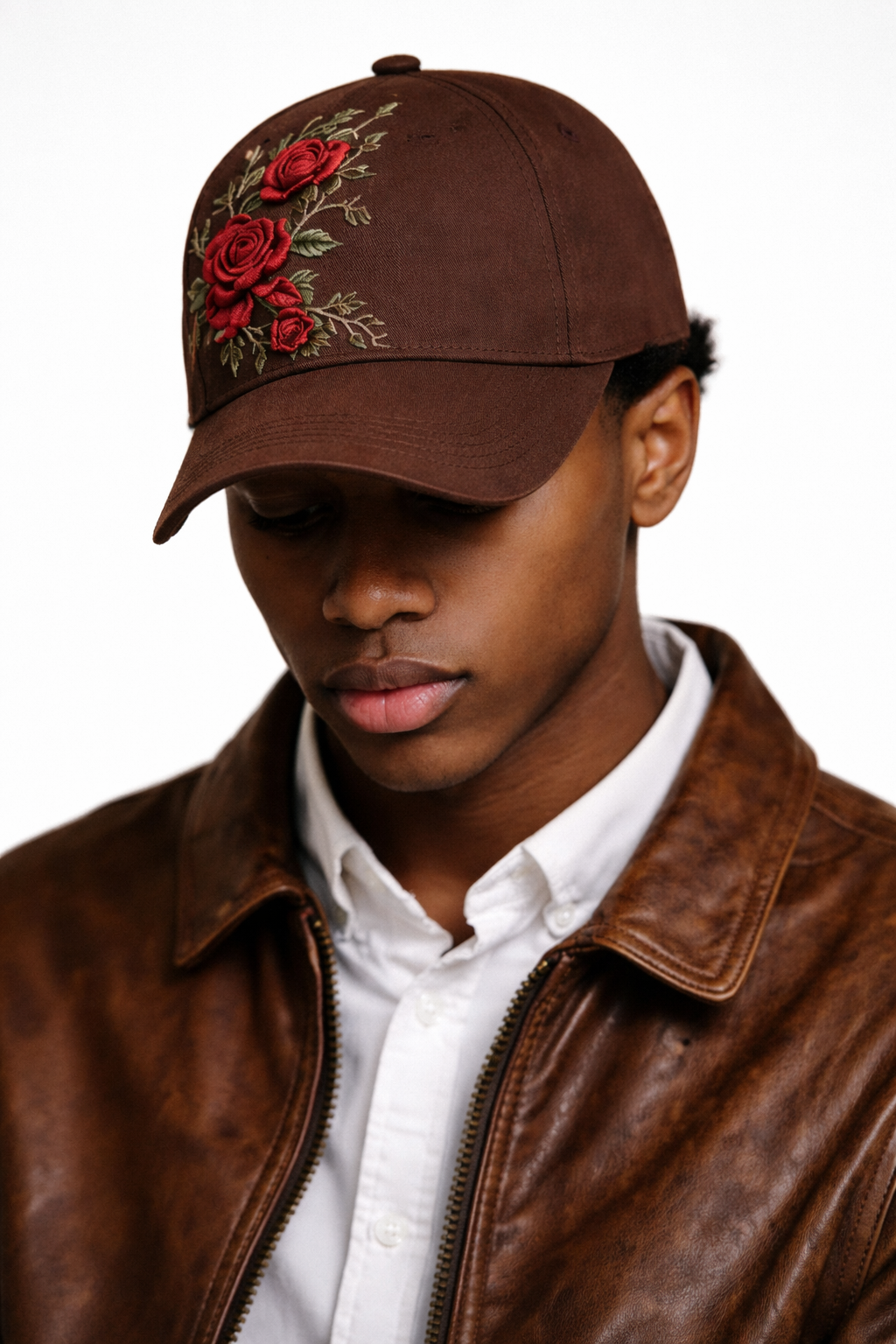Crimson Bloom Leather Cap
