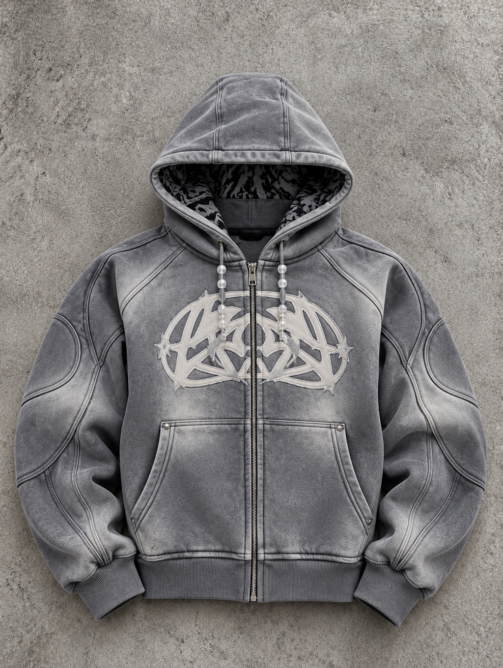 Stonewashed Graphic Zip Hoodie