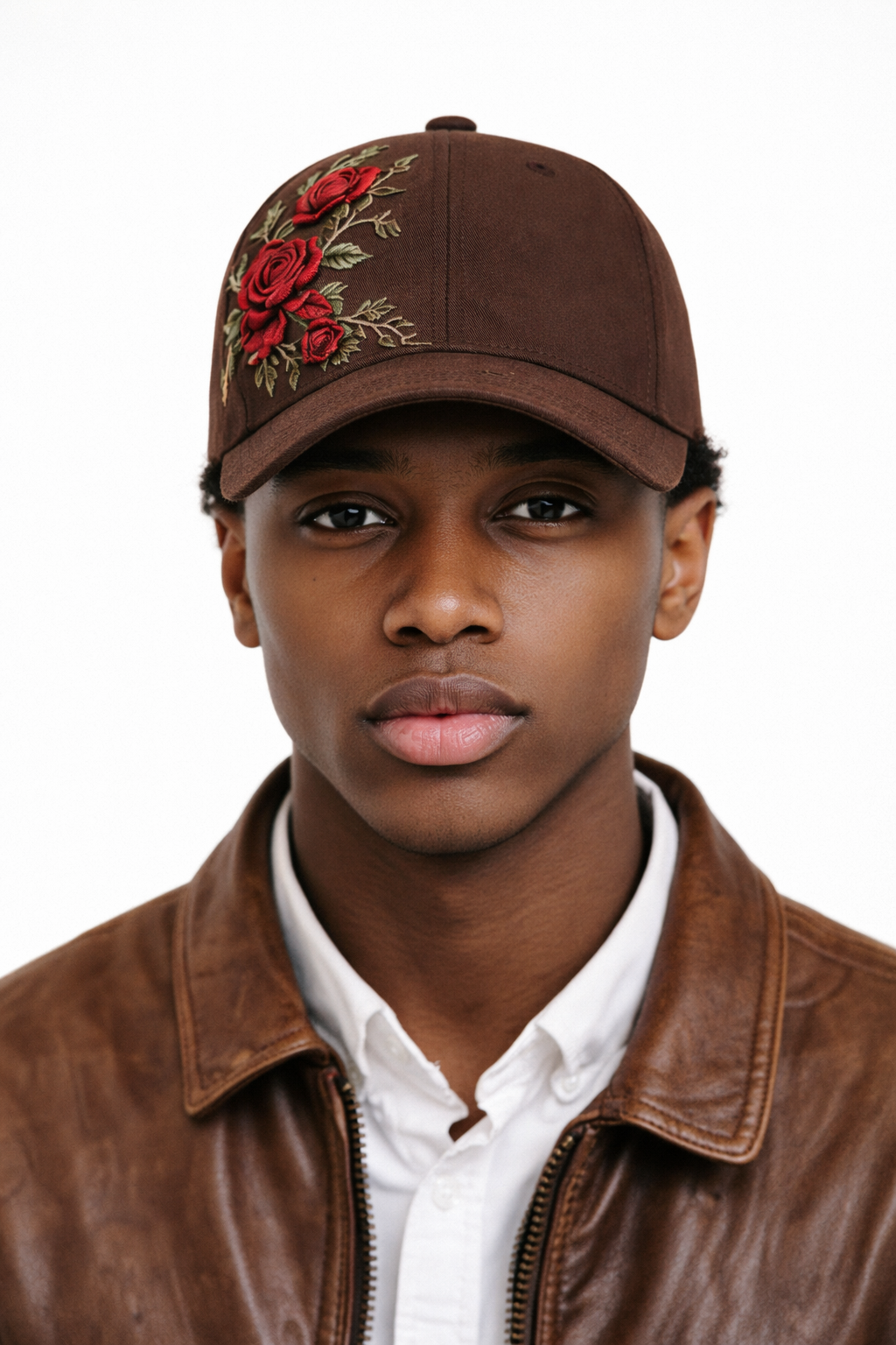 Crimson Bloom Leather Cap